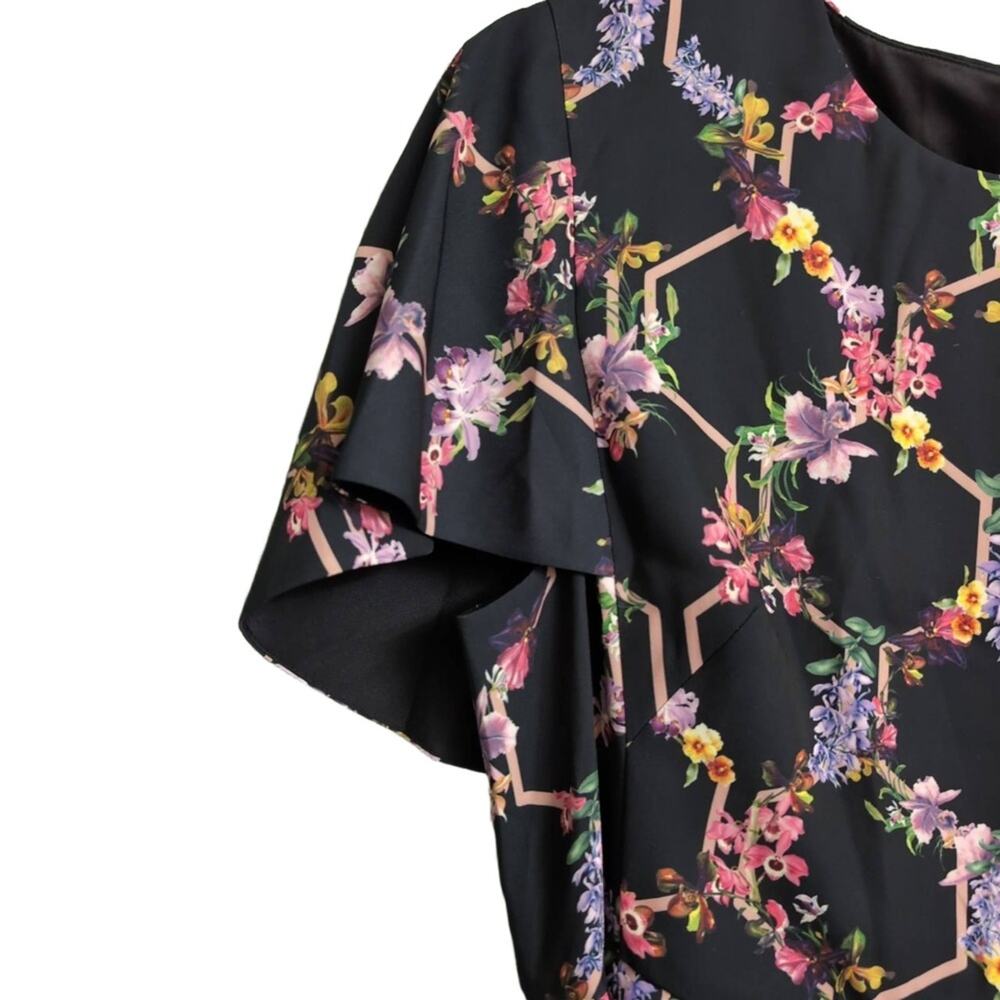 Ted Baker Vianna Gardens Frill Sleeve Dress A-line Black Floral Mini 5 = US 12 - Picture 4 of 15
